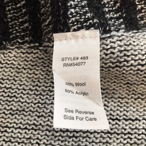 CAbi Medium Wool Blend Open Front Patchwork Cardigan Sweater Black Gray Knit - Picture 8 of 9